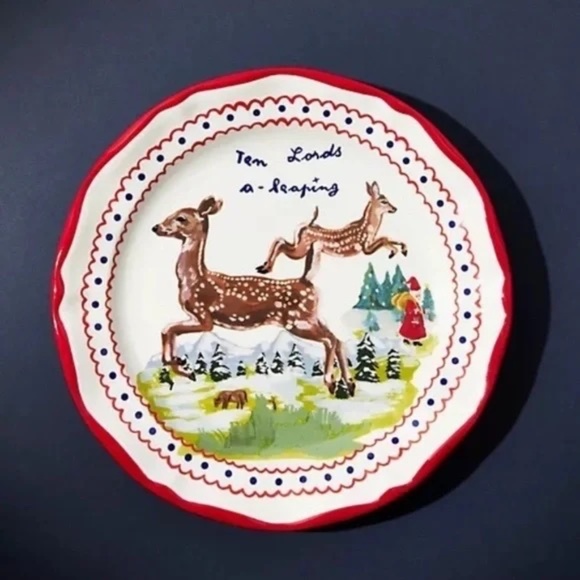 Anthropologie Other - NWT Anthropologie Nathalie Lete 12 Days  Christmas Lords Leaping Dessert Plate